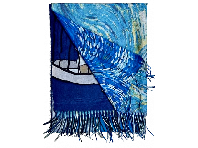 V. van Gogh paveikslo motyvais kašmyro skara šalis gražios mėlynos spalvos